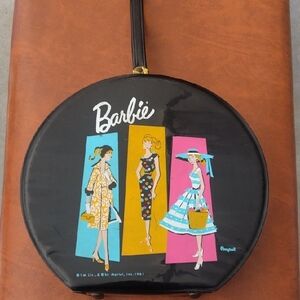 1961 Barbie Round Black Vinyl Travel Case